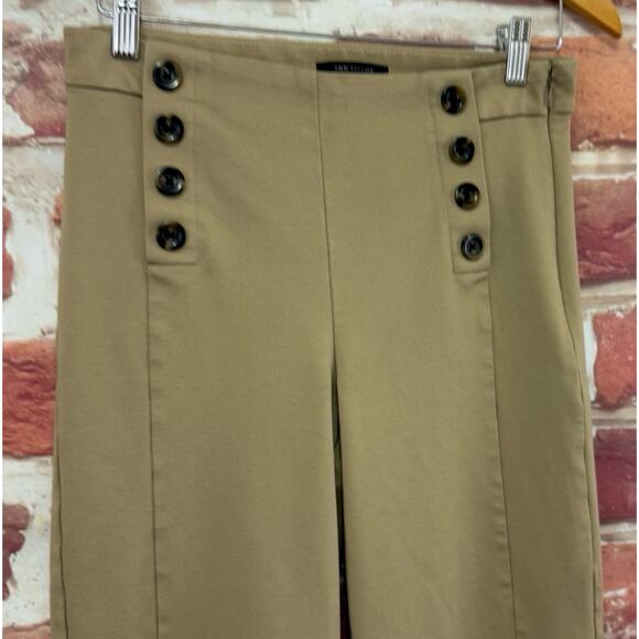 Ann Taylor Pants Women's 6 Petite Tan Button Accent Wide Leg Cropped Trousers - Picture 3 of 8